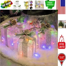 Set of 3 LED Lighted Christmas Gift Boxes – Pre-Lit Tinsel Decor for Indoors ...