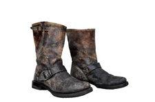 FRYE Veronica DISTRESSED Mid Calf Boots Moto Engineer Biker Buckle Brown  7 B