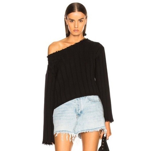 T by Alexander Wang Raw Edge Ribbed Sweater Women’s Small Black - Picture 15 of 15