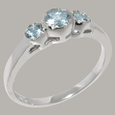 Solid 925 Sterling Silver Natural Aquamarine Womens Trilogy Ring - Sizes 4 to 12