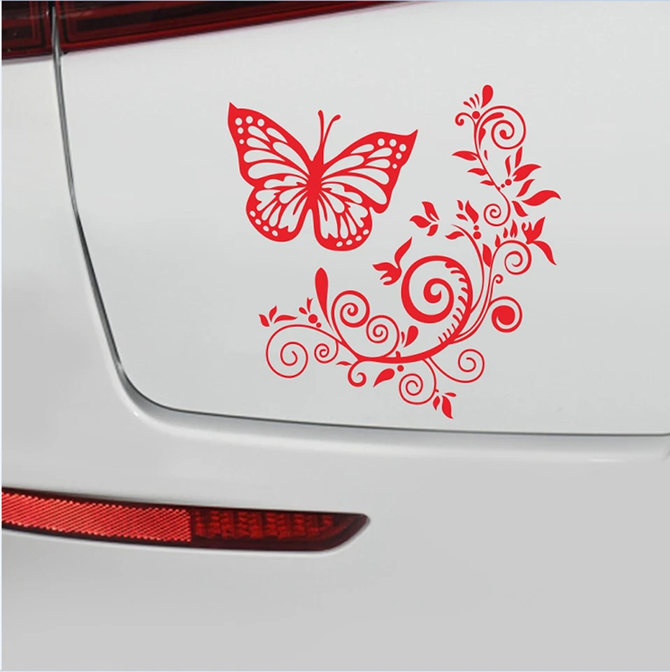 Red Butterfly Flower Vinyl Sticker Car Van Laptop Mirror Wall Art Window Decals - Image 4 of 4