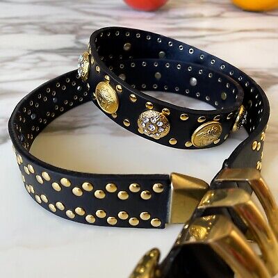 GIANNI VERSACE belt black leather studded rhinestone Medusa head