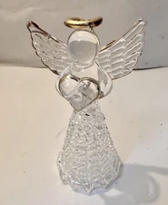 GLASS ANGEL W/ SPUN GLASS SKIRT, GOLD ON HEART WINGS & HALO