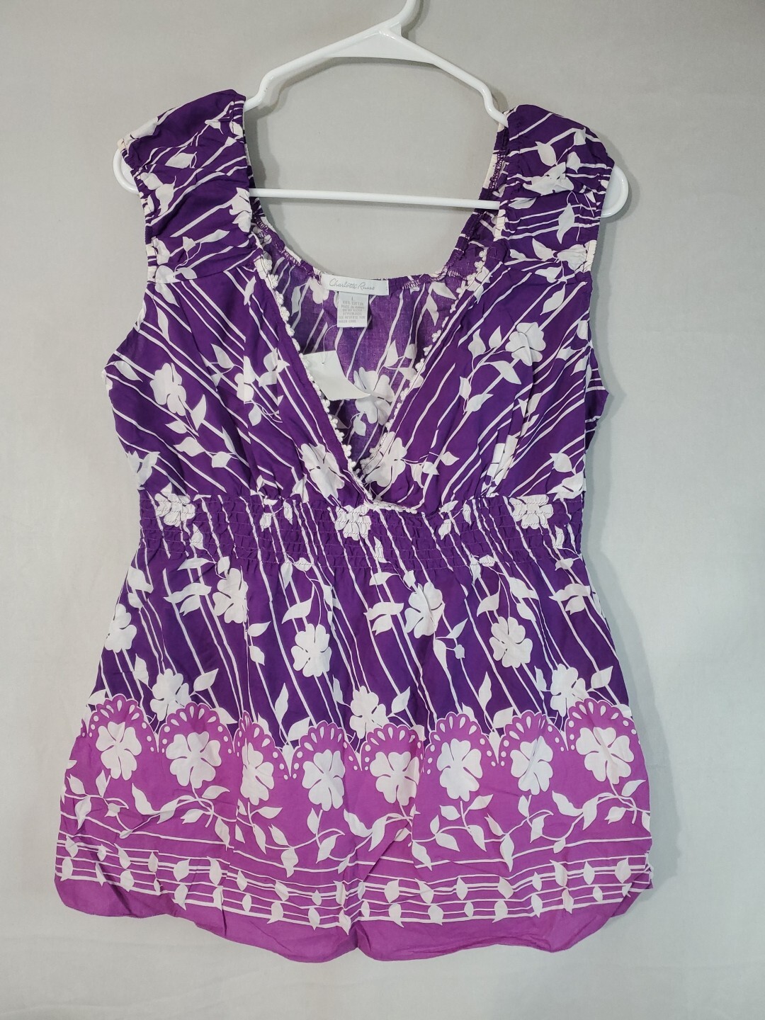 CHARLOTTE RUSSE Blouse Sleeveless Women’s Size Large Floral Faux Wrap Slim Fit