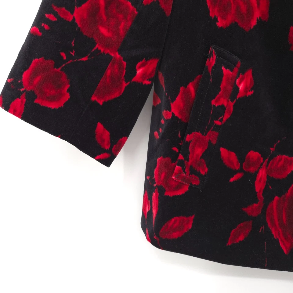 Talbots womens petite black floral red roses velvet blazer Size 18wp 3/4 sleeve - Image 2 of 4
