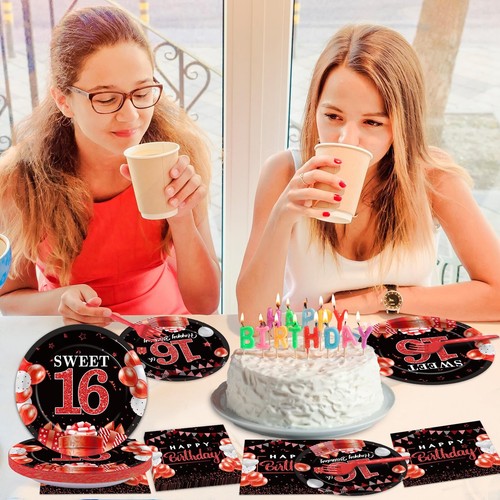 96Pcs 16th Birthday Decorations for Girls Boys Red Silver Sweet 16 Birthday P... - 第 7/7 張圖片