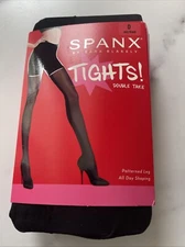 SPANX Double Take Very Black Tights Size D Patterned Leg Style 20083R