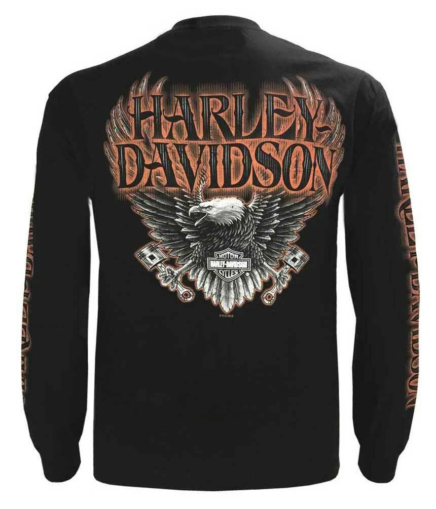 H Davidson Men's Eagle Piston Long Sleeve Crew Shirt, Black