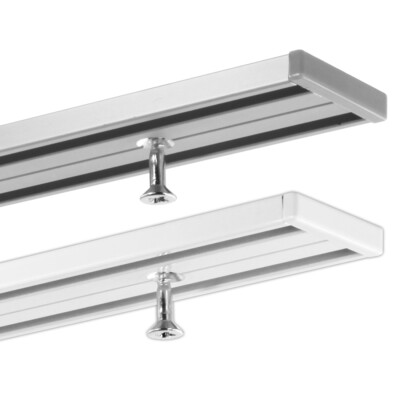 Gardineum Gardinenschiene 2-läufig Aluminium alu-silber oder weiß vorgebohrt 