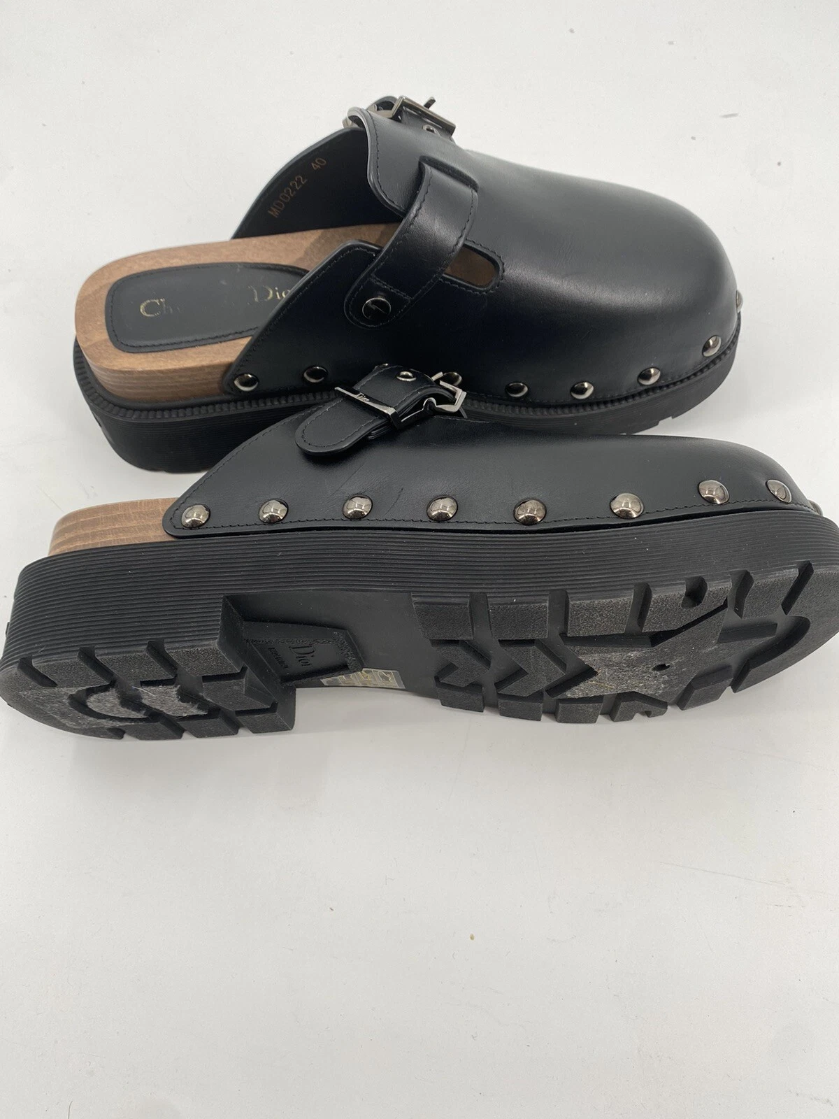 Sabots Dior Diorquake en cuir plateforme clouté cuir de veau noir à enfiler taille 40