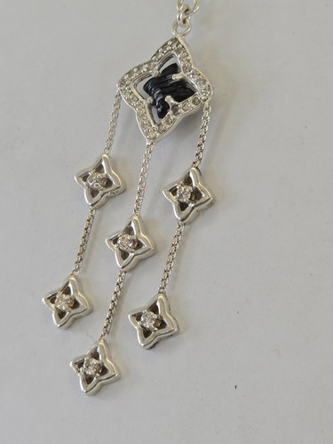 David Yurman Sterling Silver Onyx & Diamonds Quatrefoil Earrings - Picture 3 of 7