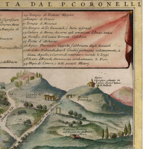 Ancient 1687 Early Antique Detailed Map Of Athens; Canvas Magnetic Wooden Hanger - Picture 7 of 16