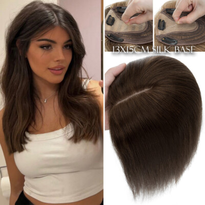 Balayage Topper Toupee Clip In 100% Real Remy Human Hair Top Wiglet Hairpiece US