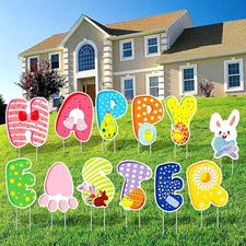 KatchOn, 12 Pcs Happy Easter Yard Sign - Egg Stakes | Bunny 