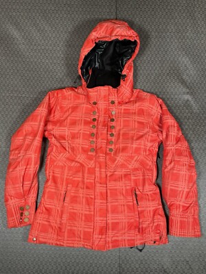 Obermeyer Womens 6 Sawyer Quality Jacket Ski Snowboarding Vented Plaid Coral NEW