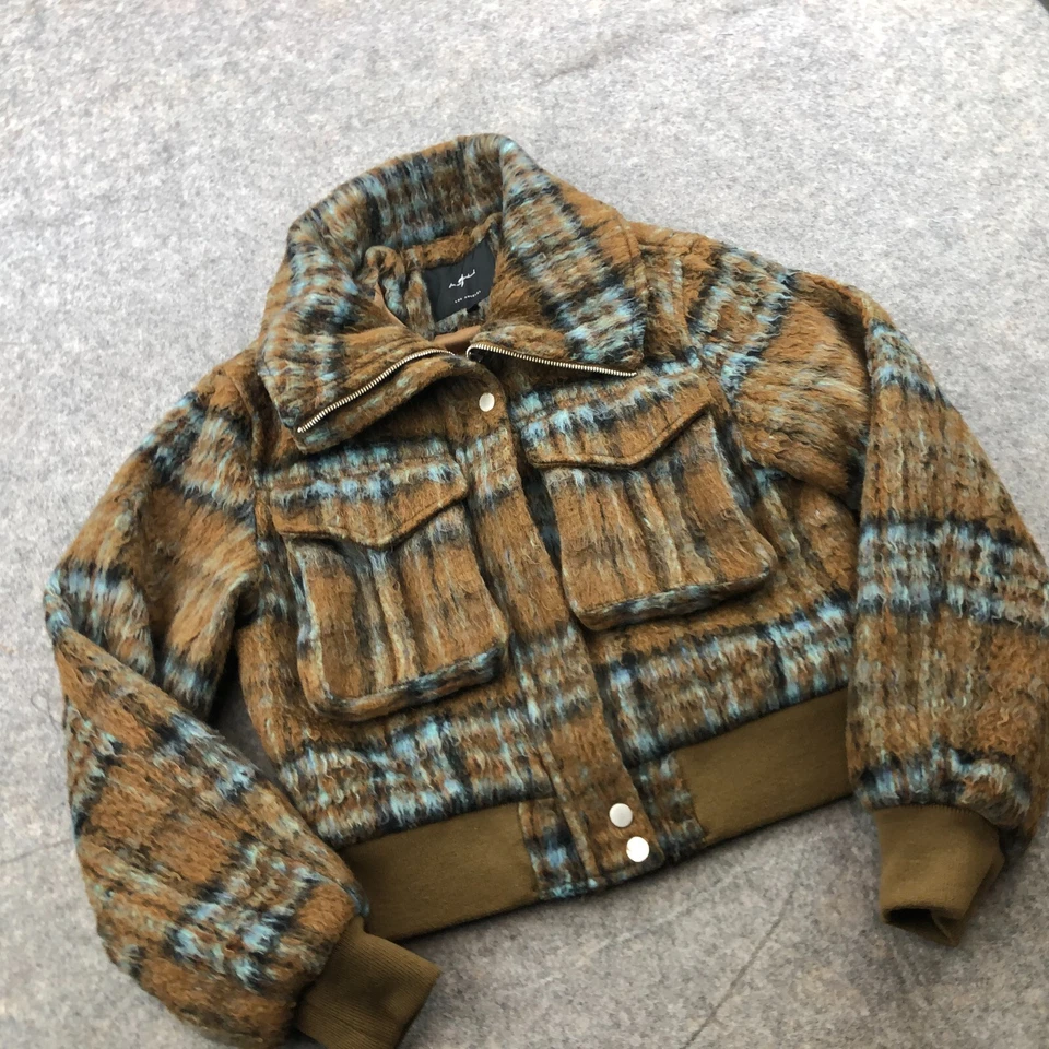 Chaqueta 7 For All Mankind para mujer pequeña marrón cremallera completa bombardero polar difusa Foto 3 de 4