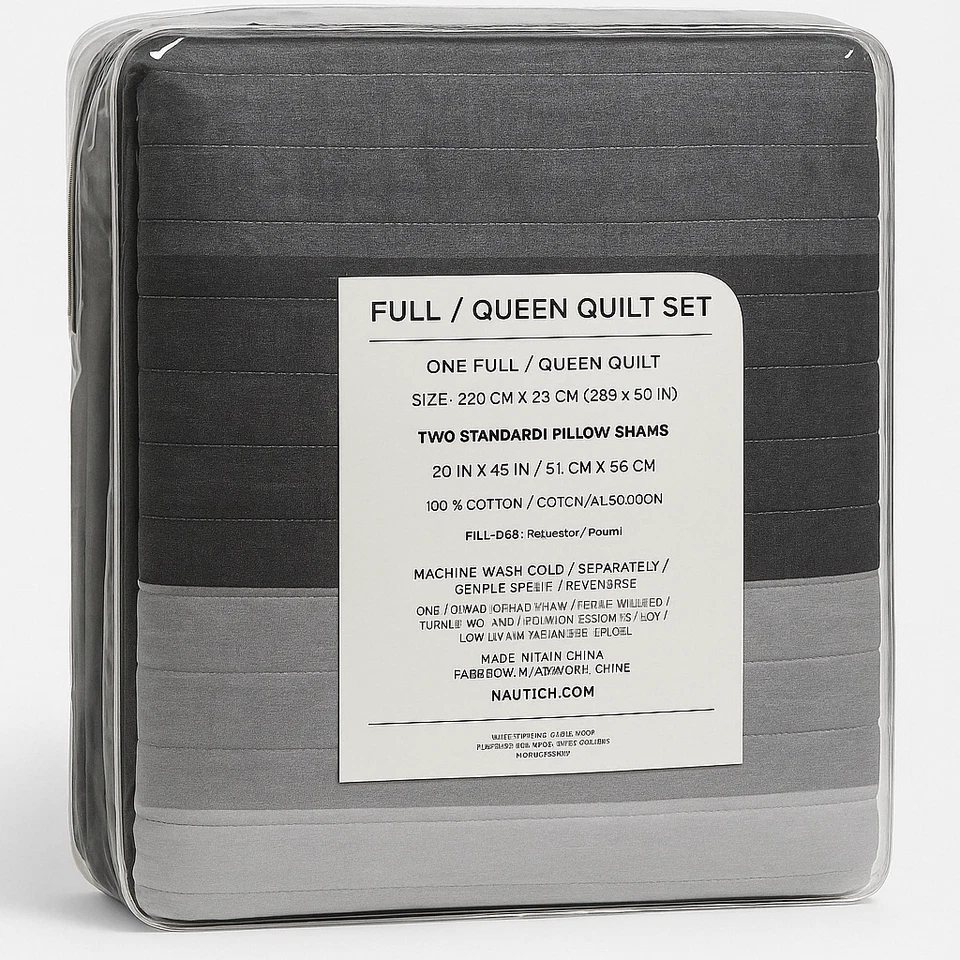 Juego de edredón completo/queen reversible de algodón a rayas grises Nautica de 3 piezas Foto 2 de 2