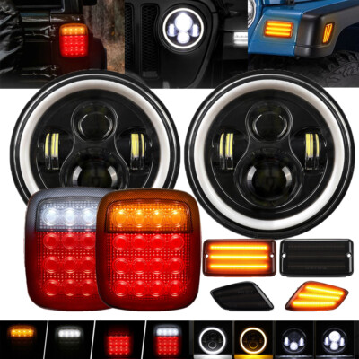 For Jeep Wrangler TJ 97-06 Combo 7'' Led Headlights+Tail Lights+Side Marker Light
