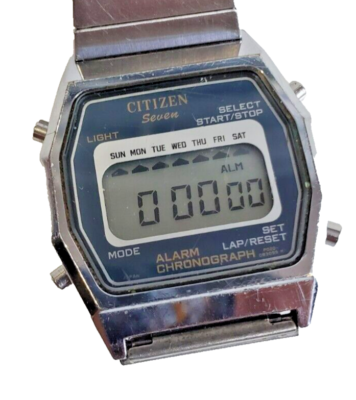 Vintage Citizen Seven Quartz Digital LCD Alarm Chrono. Watch Japan