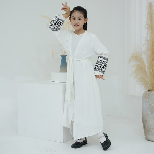 Muslim Open Embroidery Kaftan Kids Girls Maxi Dress Dubai Abaya Cardigan Kimono - Picture 27 of 53