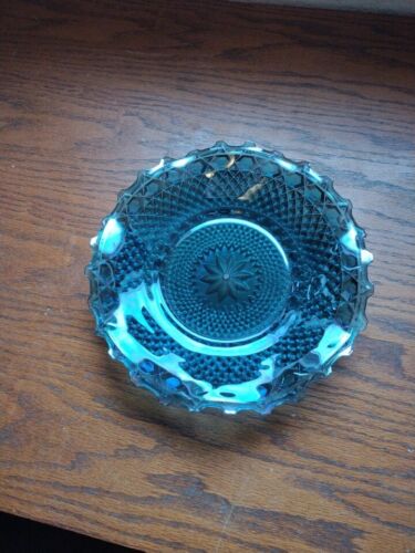 VTG 10" Blue Carnival Glass Bowl/Platter Diamond Point Indented flower in Center - Picture 2 of 6