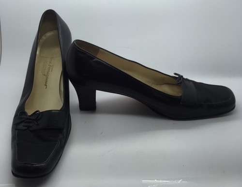 SALVATORE FERRAGAMO Black Leather Lace-Up Bow Detail Pump Heels Sz 9B Italy Cute - 第 2/12 張圖片