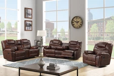 NEW Luxury 3PC Sofa Loveseat Chair Brown Leather Gel Living Room 5-Recliners Set
