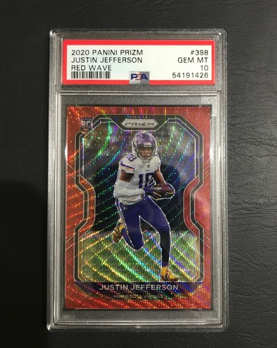 2020 PANINI PRIZM #398 JUSTIN JEFFERSON RED WAVE #/149 ROOKIE PSA 10 VIKINGS RC