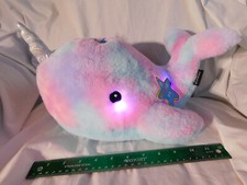 New 13" L Glow Brights Pastel Narwhal Plush Lights Sound FAO Schwarz Whale