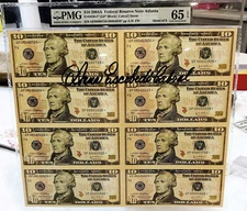 2004 $10 PMG65 GEM UNCUT SHEET OF $10 STAR NOTES! **LOW SERIAL NUMBERS** #4114