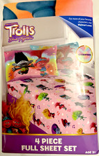 Brand New Dreamworks Trolls- Band Together -4 Piece Full Sheet Set for Girls