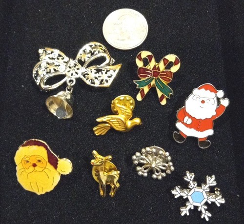Lot of 8 Christmas Holiday Lapel Pins Brooches - Santa, Rudolph, Snowflake, Dove - Picture 3 of 15