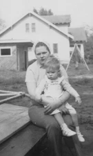 1950s Mother Baby Sitting Yard Family House Swingset Childhood Moment