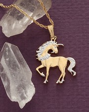 Unicorn Pendant  Necklace China Hand cut Coin 7/8" Diameter   484B 
