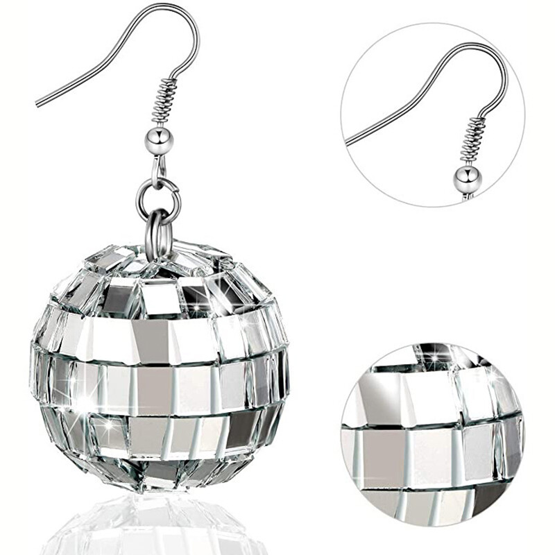 70s Disco Ball Disco Ball Dangle Earrings for Women Fashion Retro Round