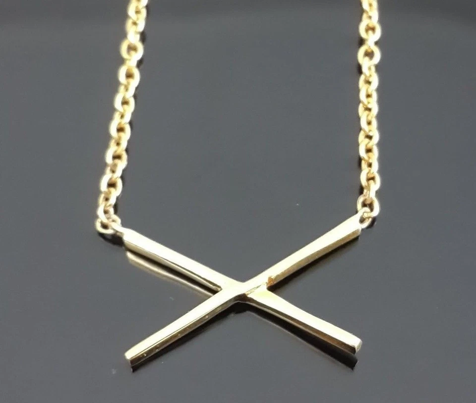 14k Yellow Gold Necklace Plated Solid 925 Sterling Silver Cross Jewelry  - Image 2 of 4