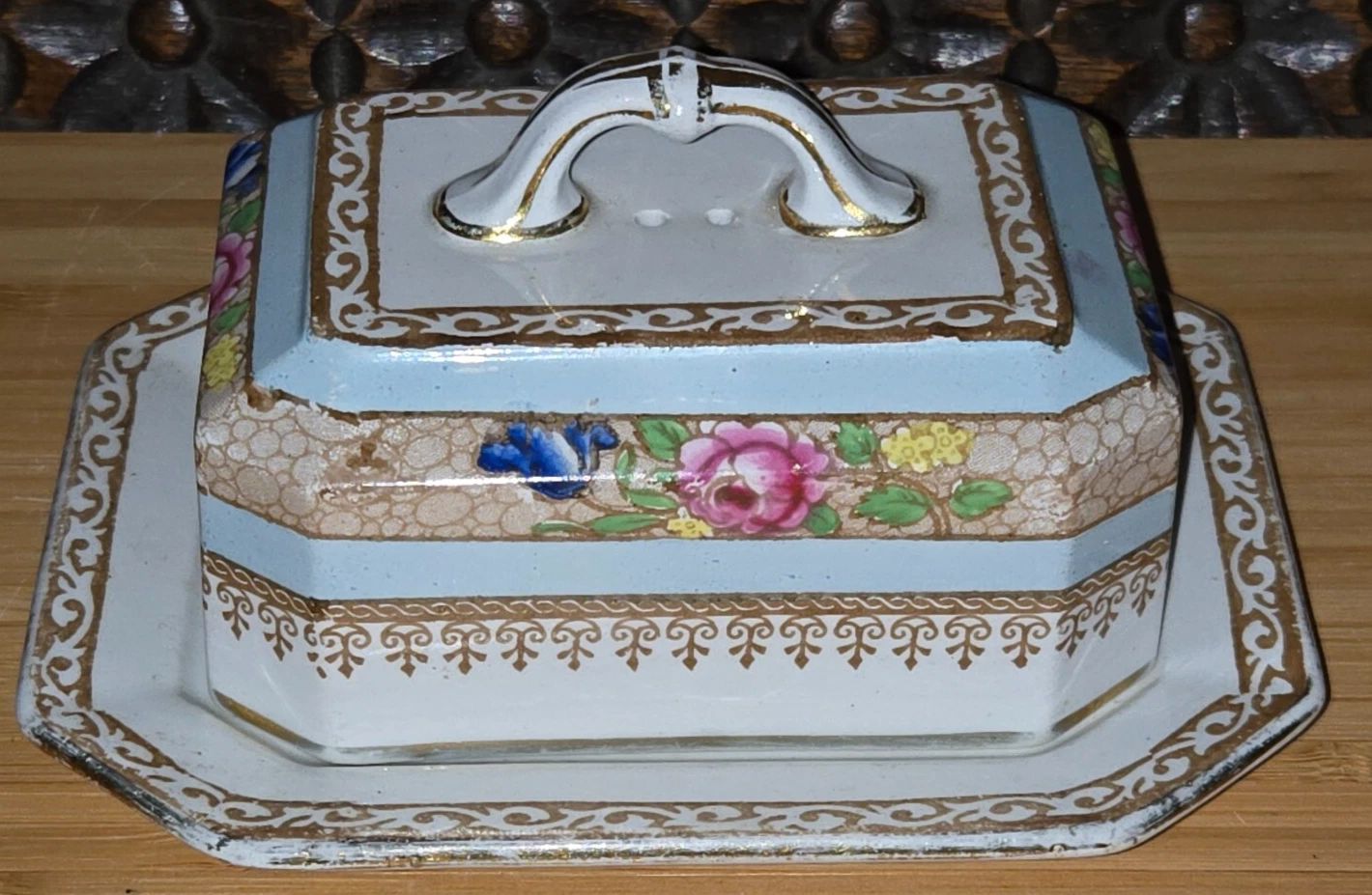 Vintage 1900-1919 Keeling & Co Losol Ware Ormonde Cheese Butter Dish, Roses