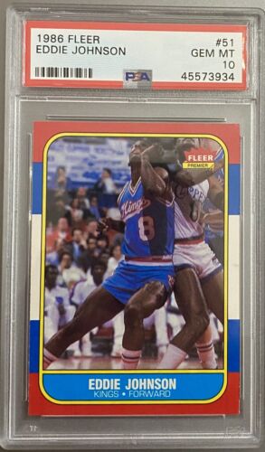 1986 Fleer Basketball #51 Eddie Johnson Sacramento Kings PSA 10 GEM MINT - Picture 1 of 2