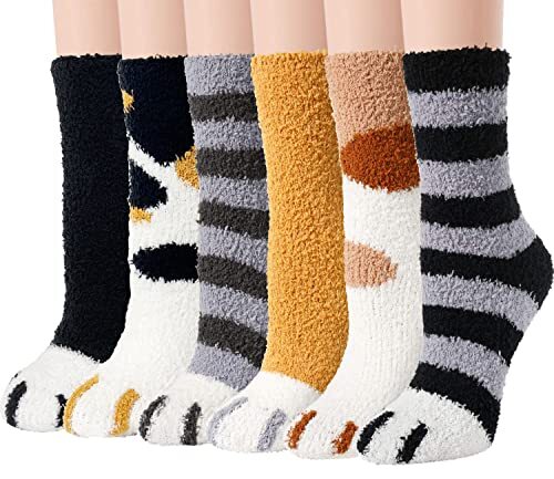 Women Fuzzy Socks Cozy Soft Fluffy Cute Animal One Size B Mix Color(6 Pairs)