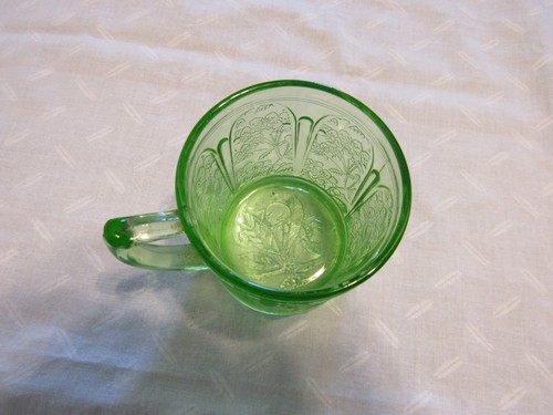 Cherry Blossom Depression Glass Rare Green Mugs by Jeanette Glass Co. - Picture 4 of 7