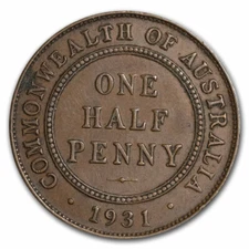1931 Australia Bronze 1/2 Penny George V AU