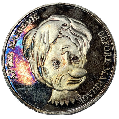 TONED Before/After Marriage 1 oz Optical Illusion .999 Fine Silver Round Vintage