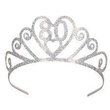 Beistle 60633-80 Glittered Metal "80" Tiara, Silver