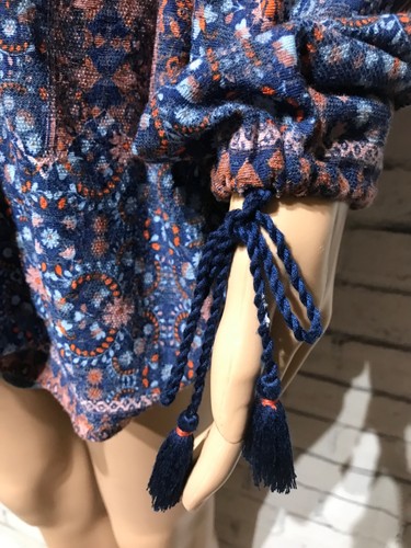 Vintage America, Blue Crochet Lace Long Sleeve Floral Stretch Top Tunic Boho SzL - Bild 16 von 24