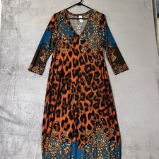 Now & Forever Long Maxi Dress Lounge Gown Baroque Leopard Womens Sz M Slinky
