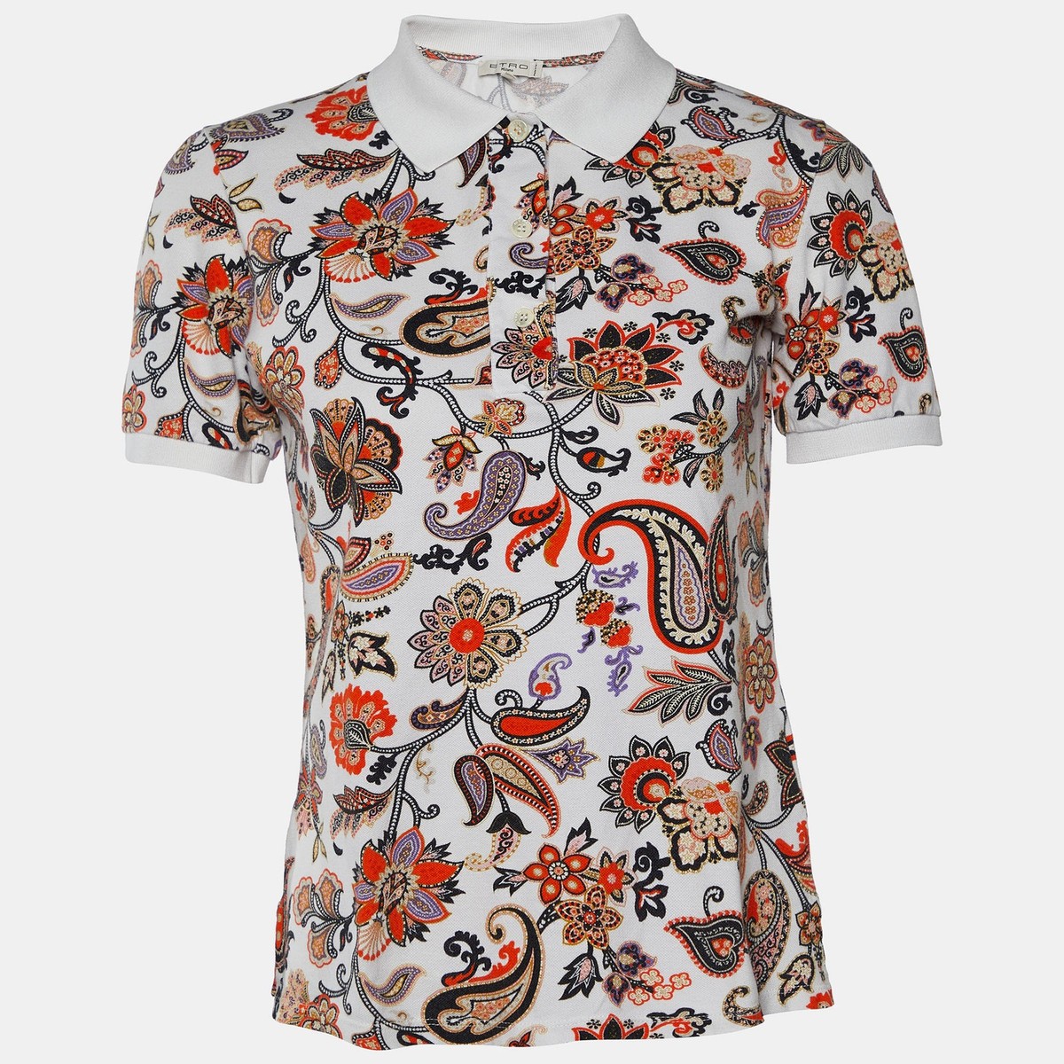 Tシャツ・カットソー ETRO Etro T-shirts and Polos White (WRMA0005 AR362W0001) Etro White Paisley Floral Printed Cotton Pique Polo T-Shirt