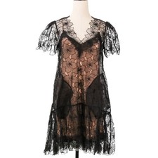 RED VALENTINO Silk Organza Floral Mini Dress Black Size 38 with Slip