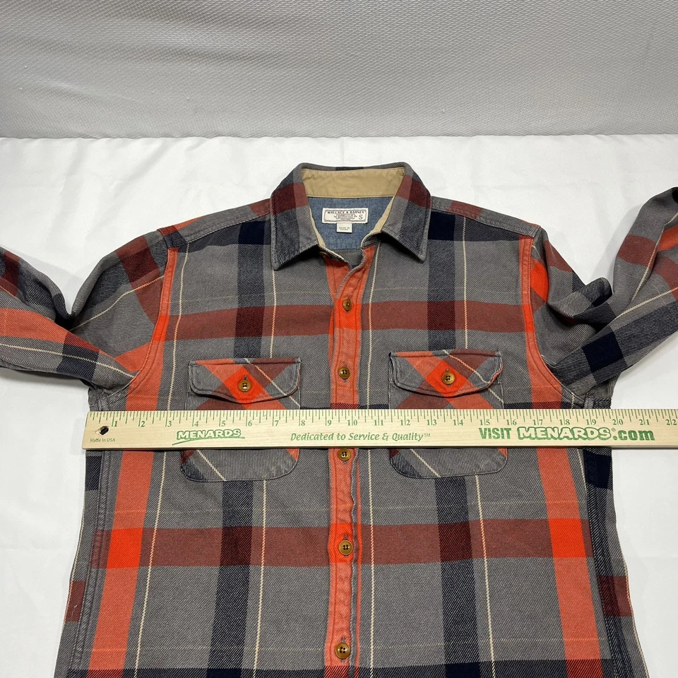 WALLACE & BARNES Flannel Heavy Cotton Check Striped Shirt Sz S Button Up Orange Foto 4 de 4