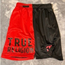 True Religion Boys Red Black Colorblock Mesh Athletic Shorts Kids Size S 8