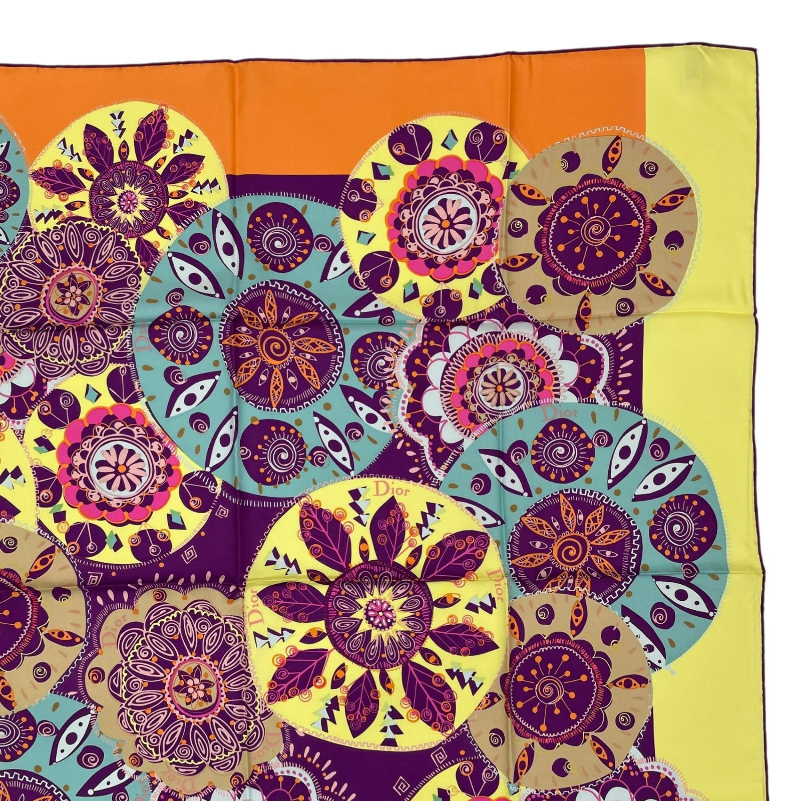 Christian Dior Silk Square Scarf Geometric Floral Multicolor 34.6in New thumbnail 4